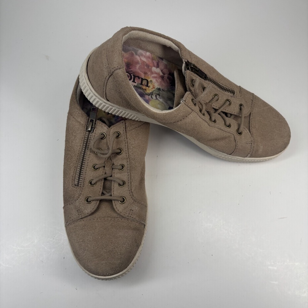 Born Tamara Women's US 10M Taupe Suede Low-Top Casual Sneakers Lace-Up Side Zip - Picture 15 of 16